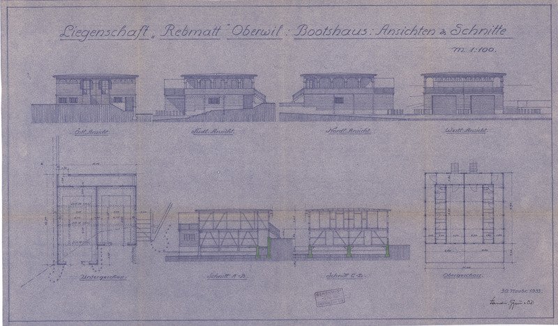 Bauplan Liegenschaft Rebmatt Oberwil – Bootshaus 1934